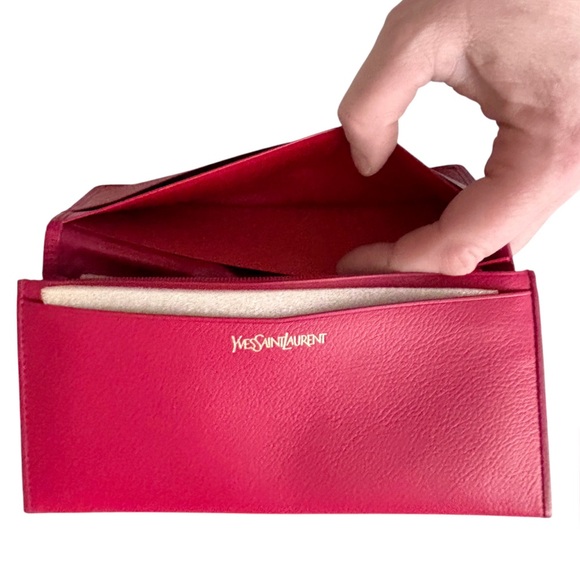 YSL Vintage Red Leather Long Logo Bifold Wallet - Picture 4 of 8